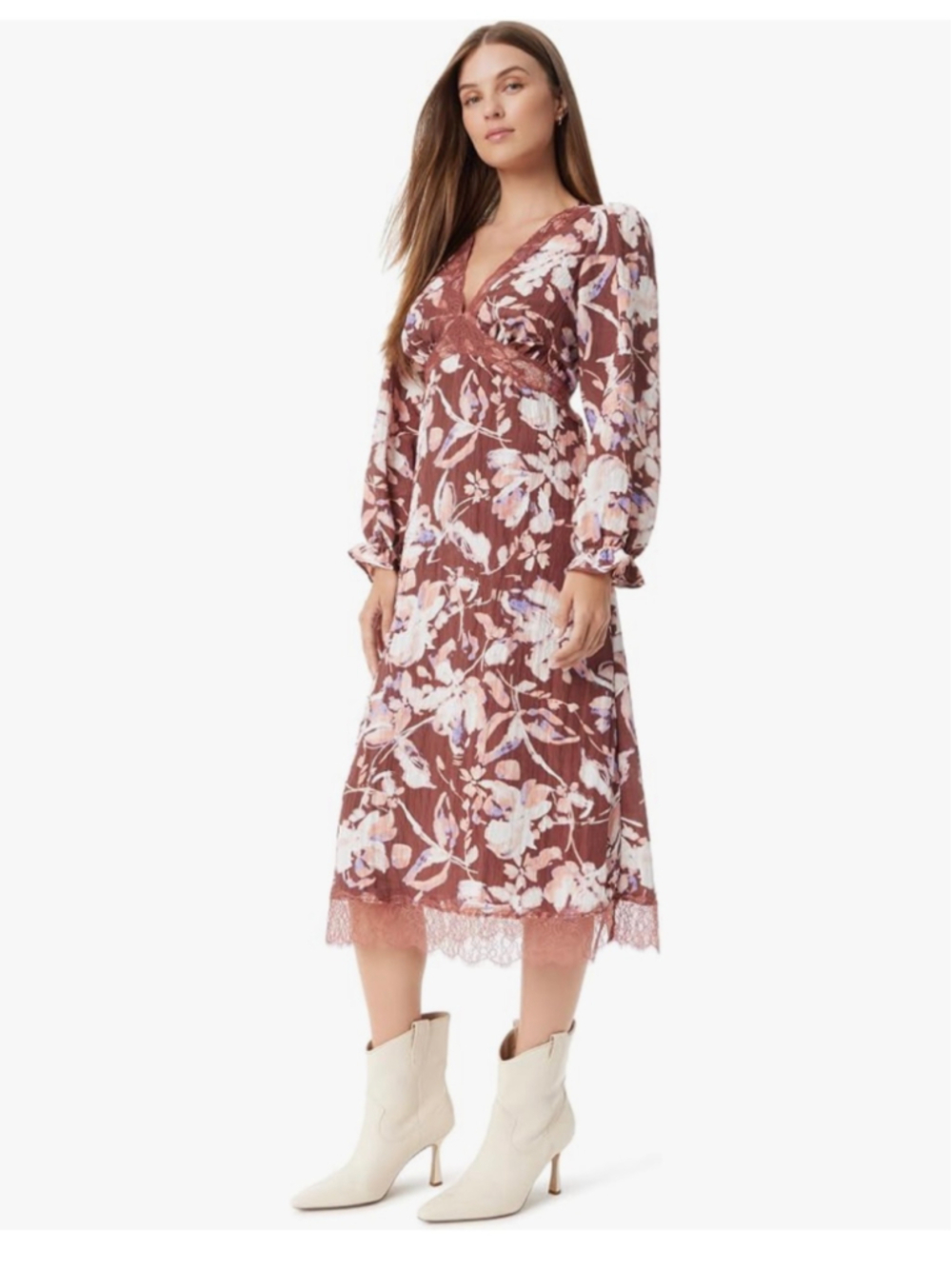 Women's Sam Edelman Floral Midi Dress Size S Brown Pink